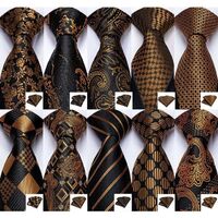 Wholesale High Quality Jacquard Black Gold Silk Tie Men Tie Pocket Square