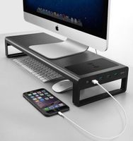Custom 4 Ports USB 3.0 Metal Monitor Desk with 15w Wireless Charger Tablet Stand Laptop Stand