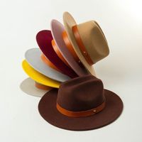 high quality solid color kid rock fur felt fedora hat with leather ribbon