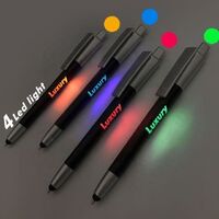Promotional stationery stylus touch screen laser logo custom colorful light up led ballpoint pen with light logo