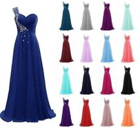 One Shoulder Beaded Long Women's Plus Size Chiffon Dresses Cheap Wholesale Yellow/White/Burgundy/Blue/Purple Bridesmaid Dresses