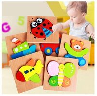 custom Kids Wooden 3D Puzzle Jigsaw Toys For Children Cartoon Animal Vehicle Wood toddler Puzzles