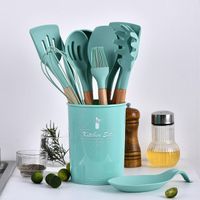 9/10/12PCS Silicone Cooking Utensils Set Non-stick Spatula Shovel Wooden Handle Cooking Tools Set With Storage Box Kitchen Tools