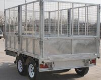 fully hot deep galvanized tipping trailer ,dump wagon, tandem axles with battery oil tank and wire mesh fence