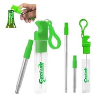 Party events customize logo plastic Tube box with hook built in 304 steel Cleaner Brush drinking stretchable bottle opener straw