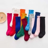 Wholesale Little Girls Cotton Knee High Socks Candy Color Kids Long Socks Toddler Double Needle Socks