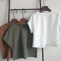 hot sale baby boys and girls solid color T-shirt knit cotton short sleeve Tops summer knit Tee
