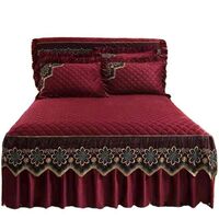 European Luxury Quilted Bed Skirt Winter Warm Thicken Velvet Bedspread King Good Hand Feeling Bed Skirt