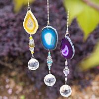 Car Hanging Wind Chime Ornaments Glass Crystal Ball Prism With Agate Slice For Window Home Garden Room Decoration