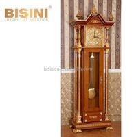 Retro Classy Carving Wood Curio Grandfather Clock, Bronze Mounted Art 24k Glided Bronze Decorative Standard Floor Clock
