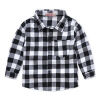 In stock child Buttons lattice fashion top outwears cotton spring kids boys shirt long sleeved
