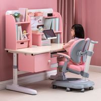 wholesale ergonomic home children student height adjustable desk with bookshelf for kids study table chair set