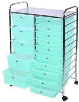 15-Drawer Mobile Rolling Stationary Utility Storage Cart Organizer Stationary