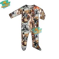 Newborn Baby Zip Up Sleepwear Pajamas Romper Western Cowboy Printed Footed Coveralls