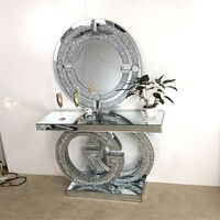 Foshan New Good Furniture Mirror furniture New Design Light Luxury Double G G Diamond Silver Mirrored Console Table