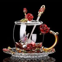 Wholesale Custom New product Machine Press-blow Glass enamel Elegant glass coffee cup Flower Tea Mug