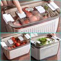 Transparent Refrigerator Fridge Fresh-keeping Double-layer Drain Box Storage organizer with Lid