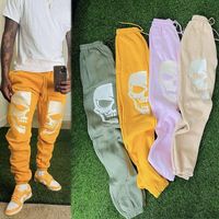 Custom LOGO Mens Loose Jogging Pants 2021 Fleece Autumn Winter Male Straight Skull Print Graphic Trousers Stacked Sweatpants Men