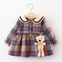 IHJ674 baby clothes Long Sleeve Plaid Princess dress,fall clothing for little girls