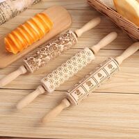 2021 Christmas Printing Animal Texture Embossed Wooden Carving Embossing Cookies Stick Crafts Rolling Pin