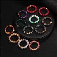 New hot wholesale 4mm natural stone beads elastic ring handmade gemstone decompression ring