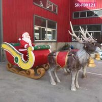 1.8m giant life size outdoor large Fiberglass Christmas santa sled with reindeer decoration