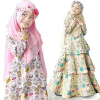 Islamic Children Girls Clothing Spring Autumn Muslim Kids Wear Long Sleeve Abaya Dress And Head Scarf Set Eid Festival Outfits