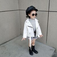 2021 New Fashion Fall Winter Toddler Girl Faux Leather White Cargo Jacket Outdoor Wear 2-6 Years