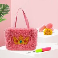 Pencil Bags Art DIY Craft Kit, Beginners Latch Needlepoint Art Knit with Printed Heart-Shaped Pattern Bag, Latch Hook Craft Kit