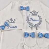 %100 Cotton Blue Embroidered Baby Romper Set