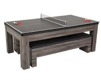 7' 3-in-1 Convertible Multipurpose Pool Table w/Dining Top Ping Pong Table & 2 Benches