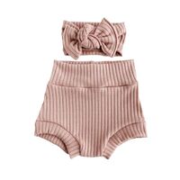 Cute Girl Shorts Bow Headband Set Baby Baby Bummies High Waist Knit Ribbed Bloomers