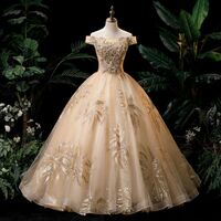 Real Photo Off Shoulder Prom Dress Gold Glitter Lace Custom Size Quinceanera Dress
