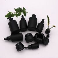 High end LOGO custom slanted shoulder matte black skin care set glass serum bottle cosmetic with black dropper and cap