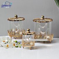 Candy jar with lid oem odm decorative gold round metal glass