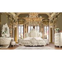 Antique White and Gold Traditional American Carved Wood King Bed