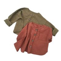 Baby Kids Long Sleeve Spring Autumn Shirts T Shirts With Pockets 2021 Toddler Boys Button Up Muslin Vintage Shirts