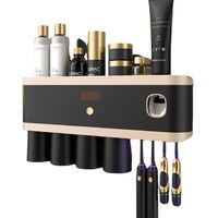 Bathroom accessory set with automatic toothpaste dispenser Extractor with storage rack Dust-proof brush holder