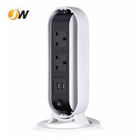 JW601 Vertical Power Strip Tower Extension Cable - 5 Outlets 2 USB Charging Ports, Vertical Swivel Design