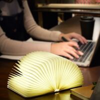 Portable Novelty Led Paper Lantern USB Rechargeable Accordion Desk Night Light Folding Glowing Pu Leather Book Lamp