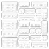 25-Pack Clear Plastic Drawer Organizer Set, 4 Size Multifunctional Bathroom and Vanity Drawer Organizer Tray, Cosmetic Storage Box