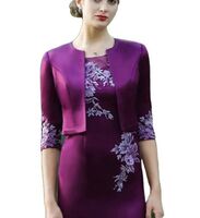Bride mother suit custom coat dark purple dress bride mother with coat wedding dress tailor-made