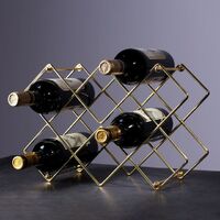 Countertop Wine Rack Rose Gold Deluxe 3 Tier Modern Design 6 Bottle Display Tabletop Kitchen Rack Metal Wine Rack