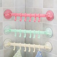 Adjustable storage box 6 hooks plastic bathroom corner towel rack kitchen hook storage suction wall hook strong suction cup