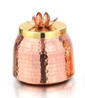 Copper Hammered Copper Decorative Container Jar Hammer Jar with Flower Container Made of Iron Craft Made in India