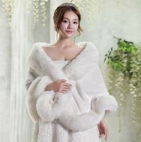 Bridal White Faux Fox Fur Shawl for Wedding Evening Dress Winter