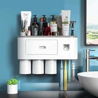 High Quality Plastic Toothbrush Holder Wall Mounted Bathroom Accessories Set Automatic Toothpaste Brush Holder