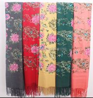 New Designer China Factory Vintage Women's Viscose Cashmere Feel Shawl Stolen Winter Twill Boho Floral Embroidered Cashmere Scarf