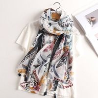 latest long floral print women fringe scarf factory china