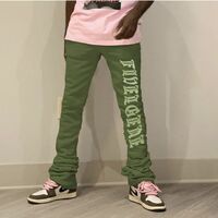 Custom Logo Sweatpants Streetwear Hip Hop Stacked Fleece Trousers Men's Stretch Waist Jogger Pants Stacked Flared Pants